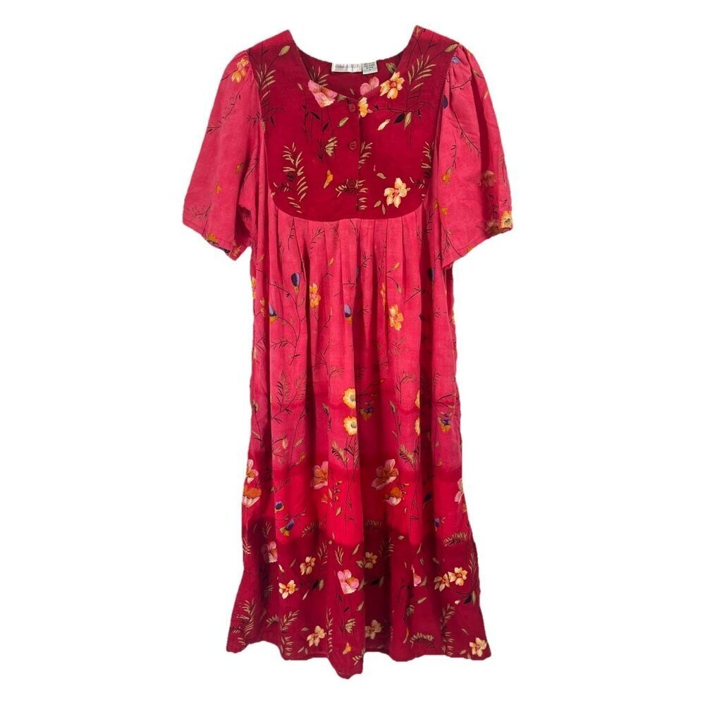 Fundamentals Made In India Floral Maxi Dress Short Sleeve Sz Small Boho Artsy